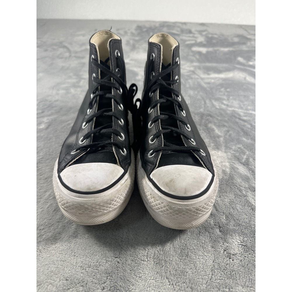 Converse Chuck Taylor All Star Platform High Top Black Leather Sneakers 561675C - Picture 3 of 7